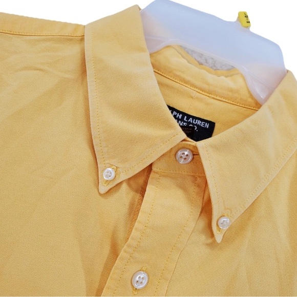 Vtg Y2K Ralph Lauren Jeans RL67 Logo Shirt Yellow Button Men L Gauzy Cotton Pkt - Picture 7 of 10
